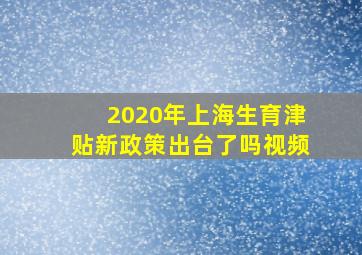 2020年上海生育津贴新政策出台了吗视频