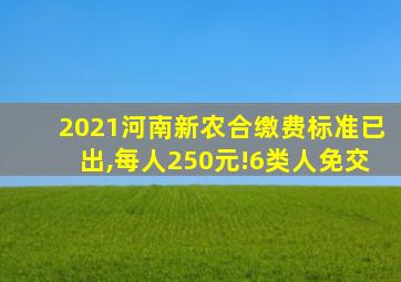 2021河南新农合缴费标准已出,每人250元!6类人免交