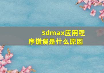 3dmax应用程序错误是什么原因