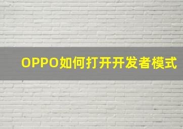 OPPO如何打开开发者模式