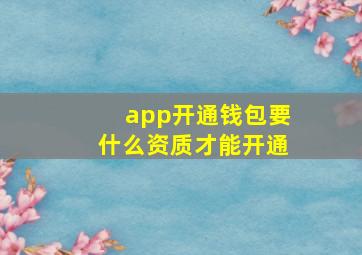 app开通钱包要什么资质才能开通