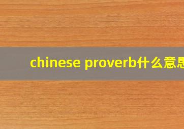 chinese proverb什么意思