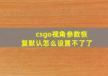 csgo视角参数恢复默认怎么设置不了了