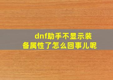 dnf助手不显示装备属性了怎么回事儿呢