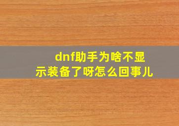 dnf助手为啥不显示装备了呀怎么回事儿