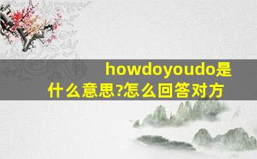 howdoyoudo是什么意思?怎么回答对方