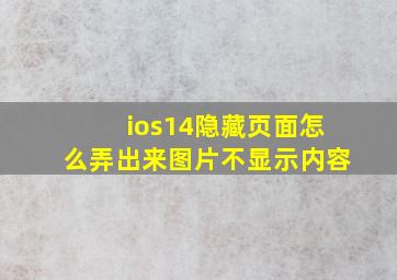 ios14隐藏页面怎么弄出来图片不显示内容