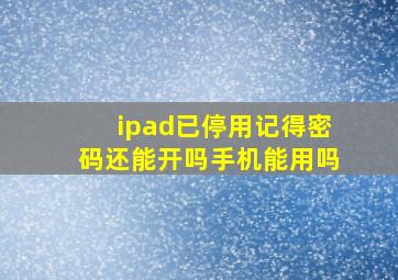 ipad已停用记得密码还能开吗手机能用吗