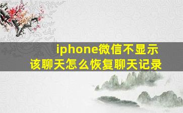 iphone微信不显示该聊天怎么恢复聊天记录