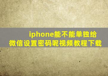 iphone能不能单独给微信设置密码呢视频教程下载