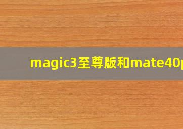 magic3至尊版和mate40pro