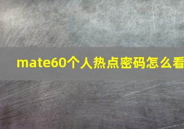 mate60个人热点密码怎么看