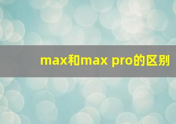 max和max pro的区别