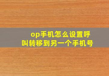 op手机怎么设置呼叫转移到另一个手机号