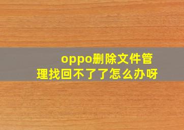 oppo删除文件管理找回不了了怎么办呀