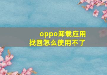 oppo卸载应用找回怎么使用不了