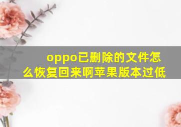 oppo已删除的文件怎么恢复回来啊苹果版本过低