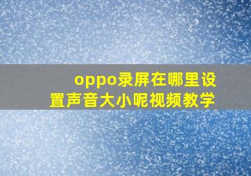 oppo录屏在哪里设置声音大小呢视频教学