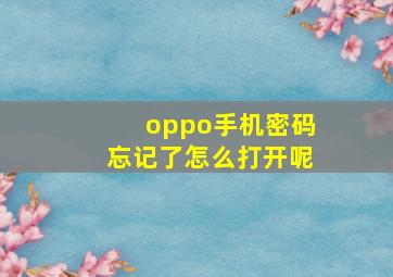 oppo手机密码忘记了怎么打开呢