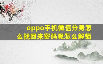 oppo手机微信分身怎么找回来密码呢怎么解锁