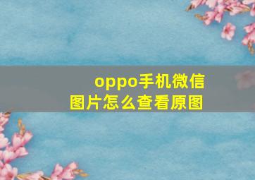 oppo手机微信图片怎么查看原图