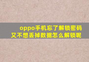 oppo手机忘了解锁密码又不想丢掉数据怎么解锁呢