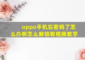 oppo手机忘密码了怎么办啊怎么解锁呢视频教学