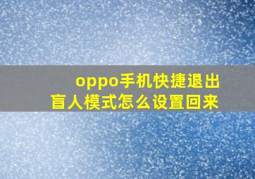 oppo手机快捷退出盲人模式怎么设置回来