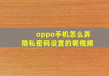 oppo手机怎么弄隐私密码设置的呢视频