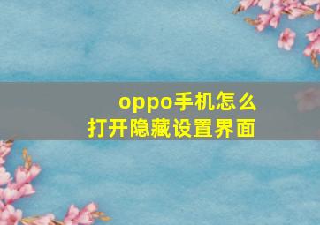 oppo手机怎么打开隐藏设置界面