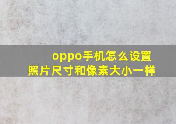 oppo手机怎么设置照片尺寸和像素大小一样