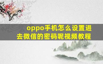 oppo手机怎么设置进去微信的密码呢视频教程