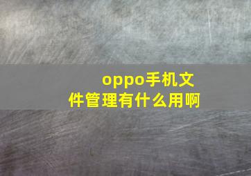 oppo手机文件管理有什么用啊