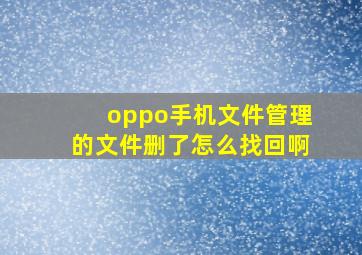 oppo手机文件管理的文件删了怎么找回啊