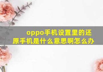 oppo手机设置里的还原手机是什么意思啊怎么办