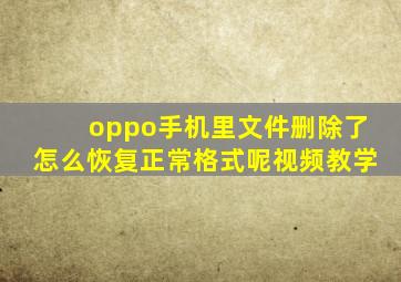 oppo手机里文件删除了怎么恢复正常格式呢视频教学