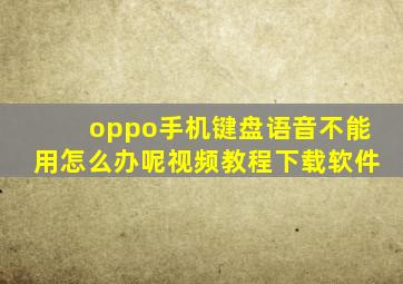 oppo手机键盘语音不能用怎么办呢视频教程下载软件