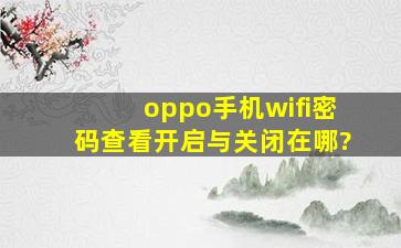 oppo手机wifi密码查看开启与关闭在哪?