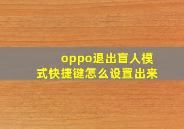 oppo退出盲人模式快捷键怎么设置出来