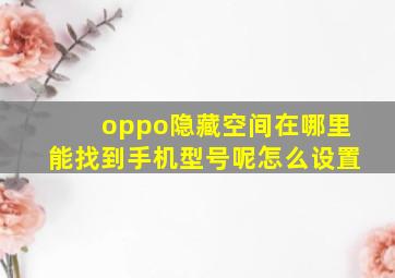 oppo隐藏空间在哪里能找到手机型号呢怎么设置