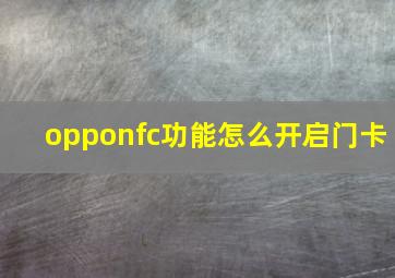 opponfc功能怎么开启门卡