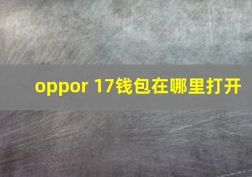 oppor 17钱包在哪里打开