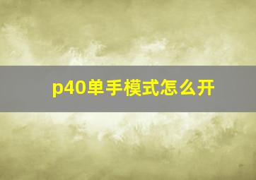 p40单手模式怎么开