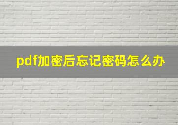 pdf加密后忘记密码怎么办