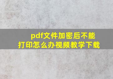 pdf文件加密后不能打印怎么办视频教学下载