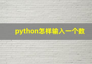 python怎样输入一个数