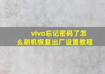 vivo忘记密码了怎么刷机恢复出厂设置教程