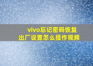 vivo忘记密码恢复出厂设置怎么操作视频