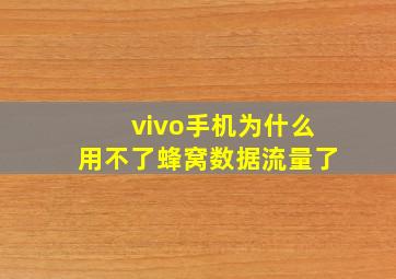 vivo手机为什么用不了蜂窝数据流量了