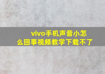 vivo手机声音小怎么回事视频教学下载不了